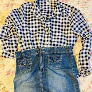 J. Crew black and white gingham button down XL